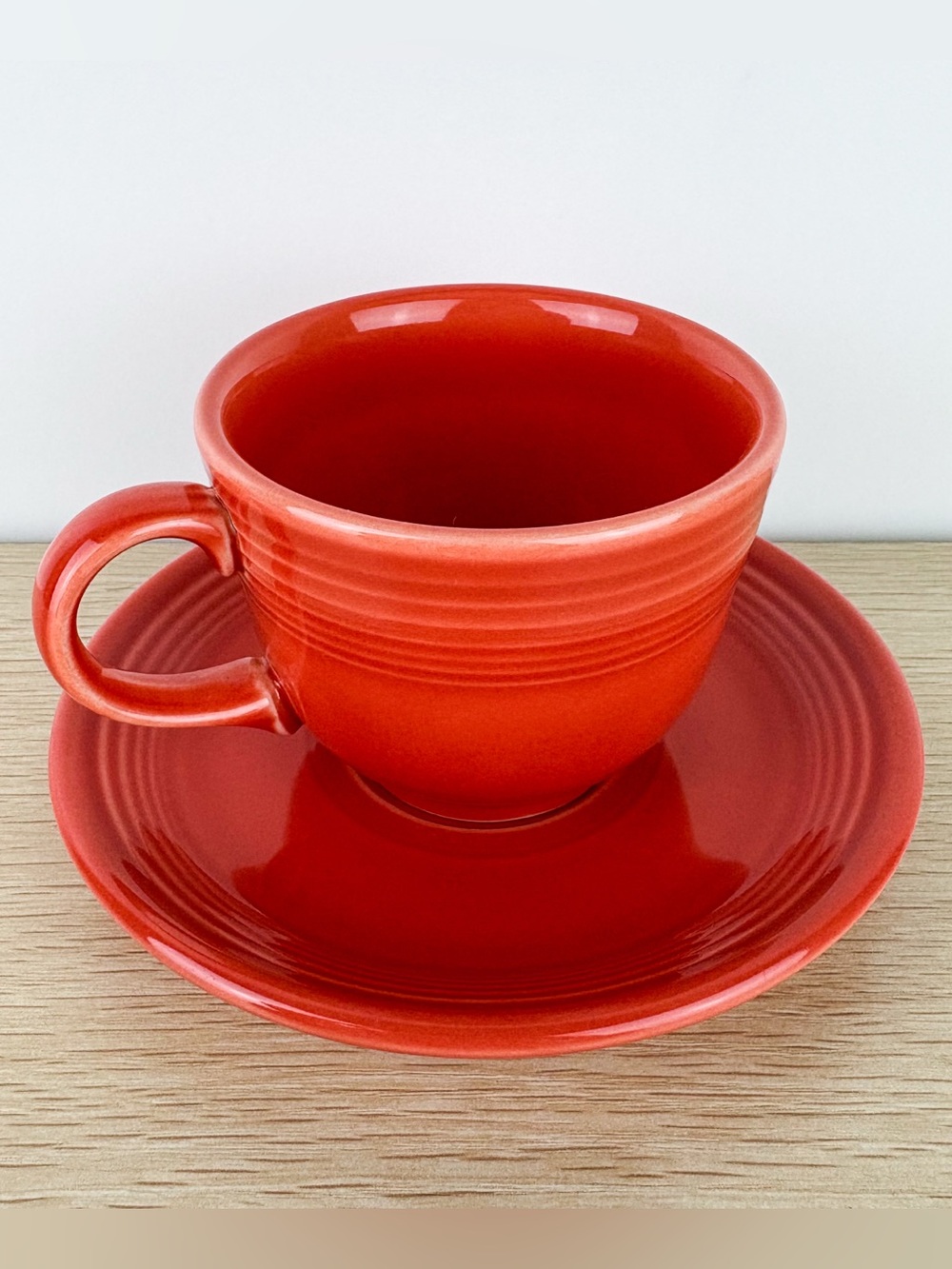 Fiestaware Persimmon Retired Orange Teacup Tea Cup Saucer Plate Set Fiesta
